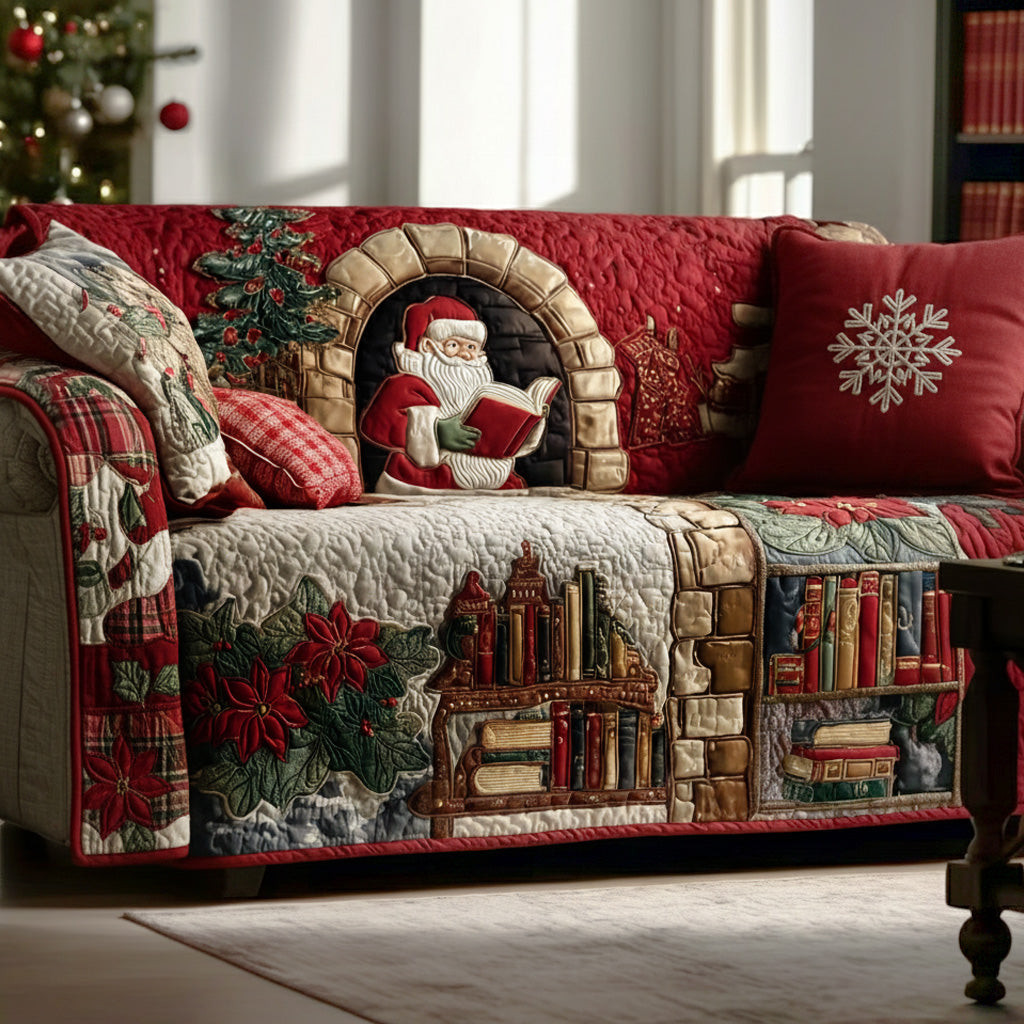 Christmas Library Quilted Sofa Cover Christmas Living Decor Great Book Lover Presents - Tradiviet