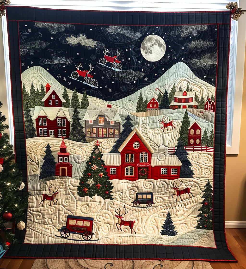 Christmas Night Quilted Blanket Indoor Decorations Gift For Family - Tradiviet