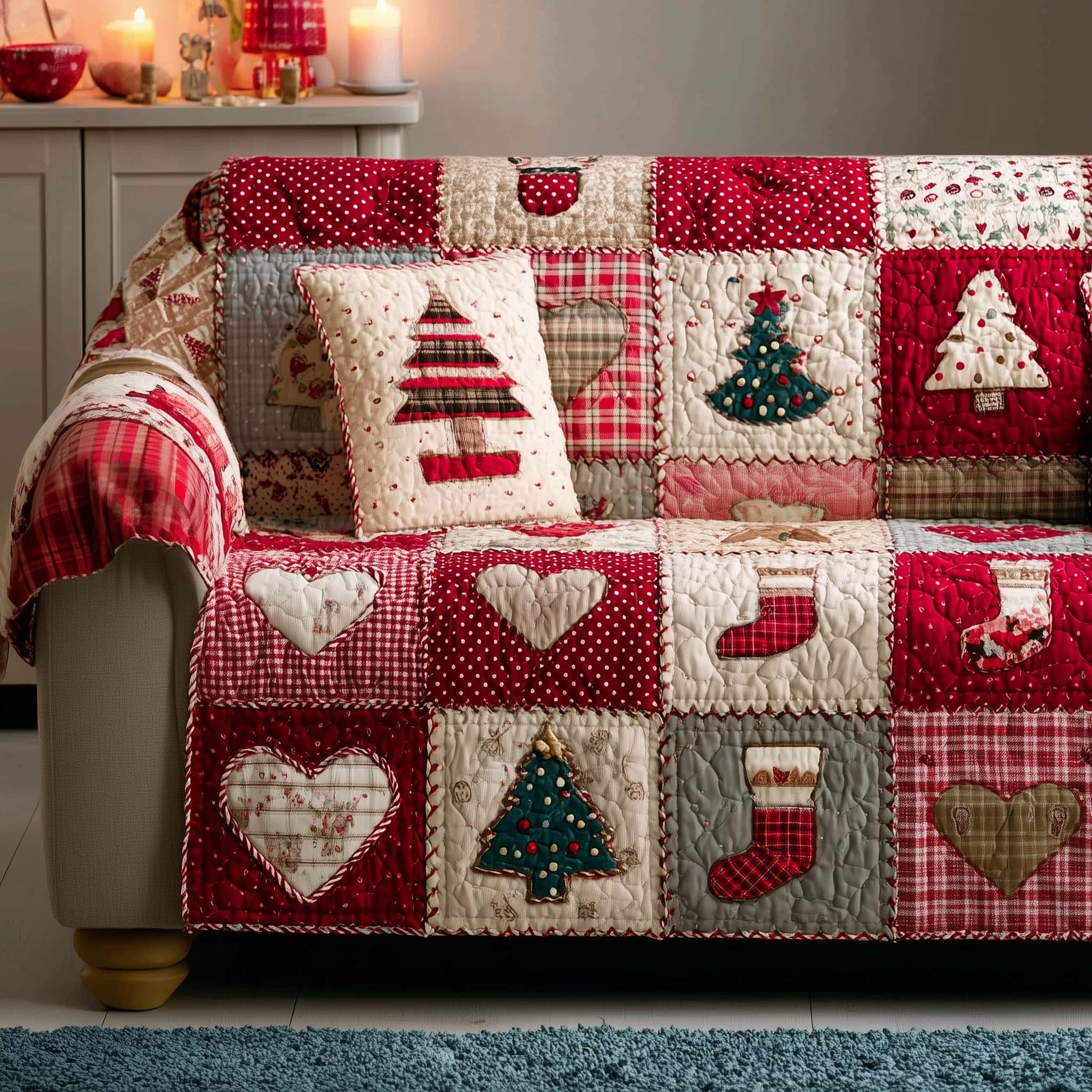 Christmas Patchwork Quilted Sofa Cover Christmas Home Couch Cover Gift Ideas For Buffalo Lover - Tradiviet