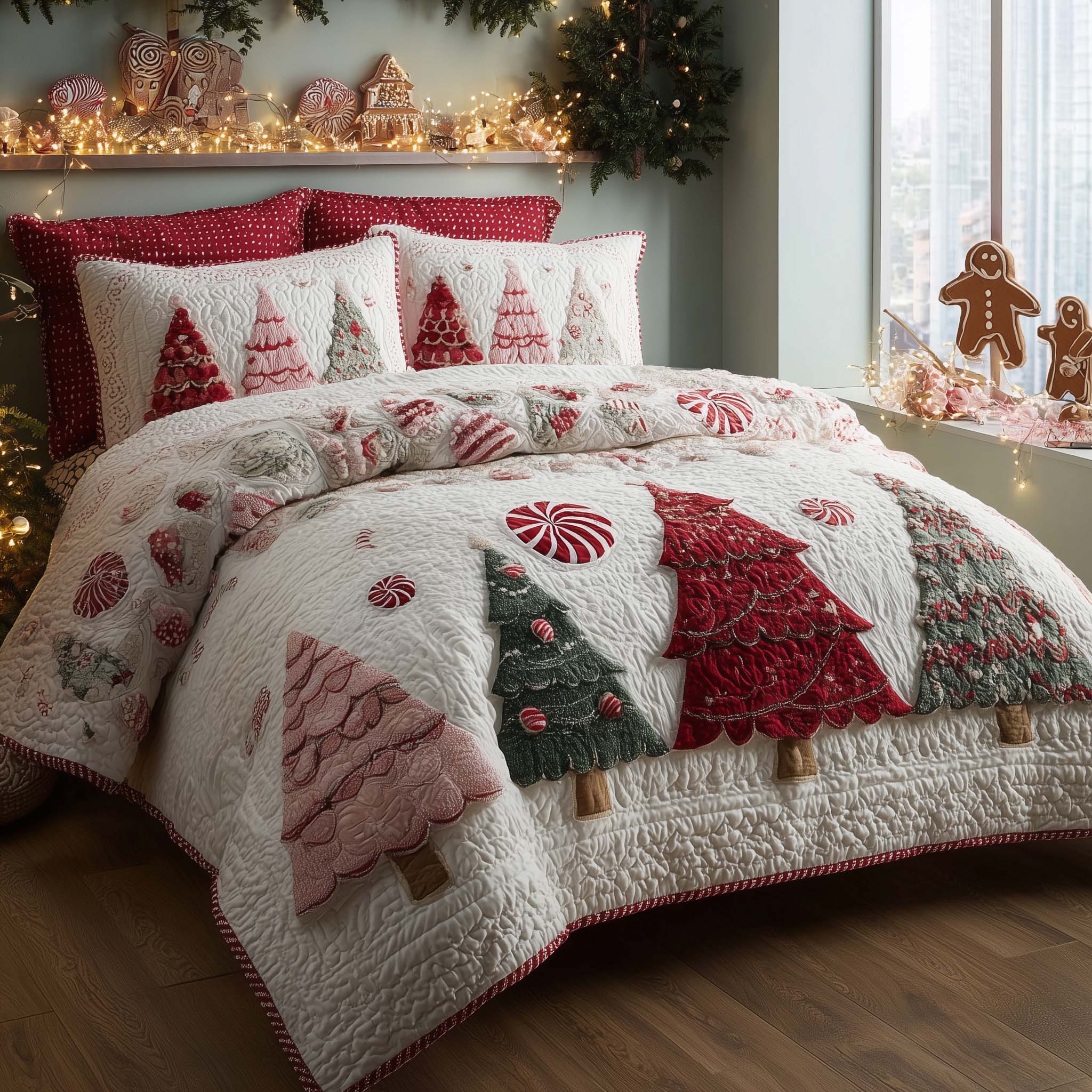 Christmas Pine Forest Quilted Bedding Set Christmas Pine Lake Gift For Christmas Pine - Tradiviet