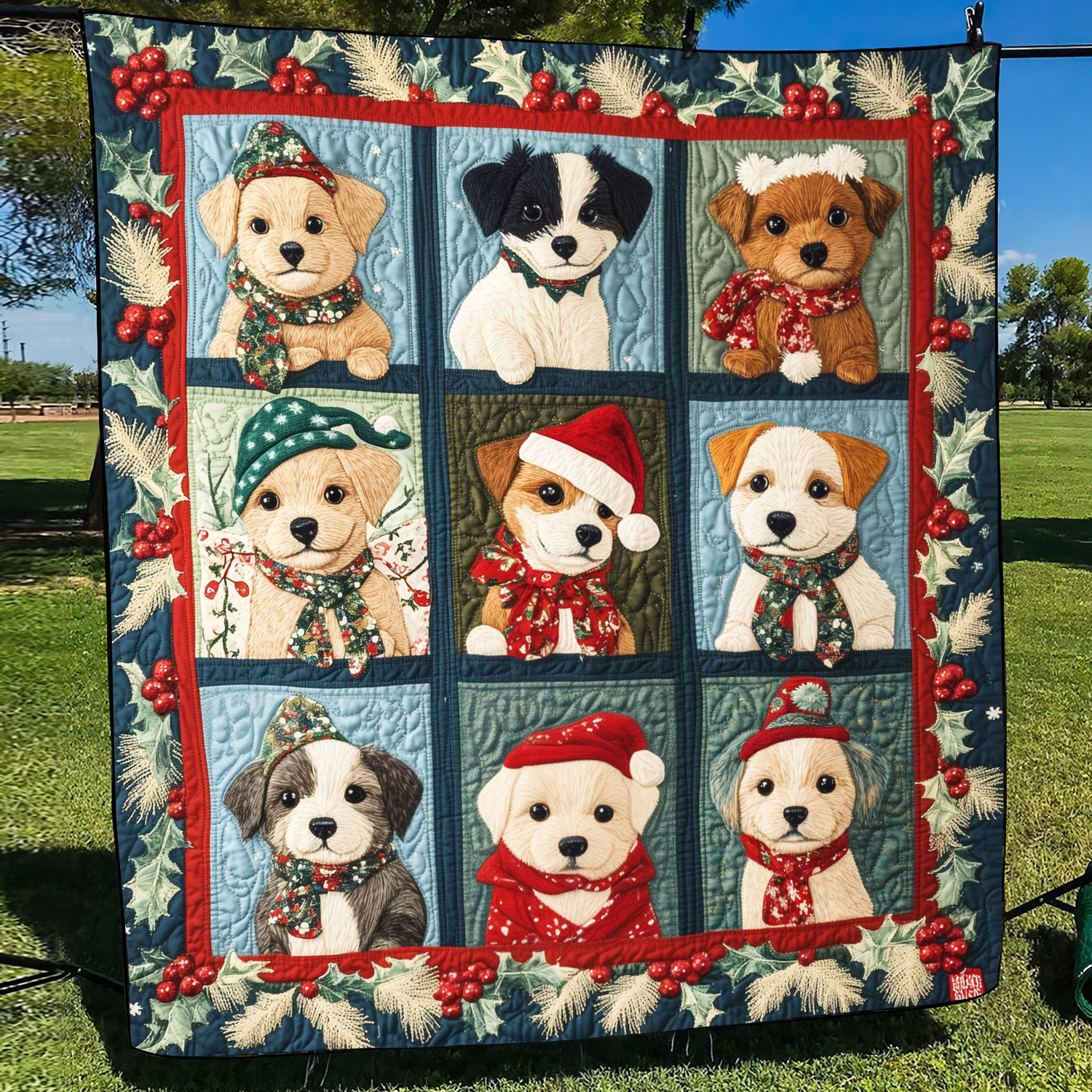 Christmas Puppy Joy Quilted Blanket Holiday Home Decor Gift For Girls - Tradiviet