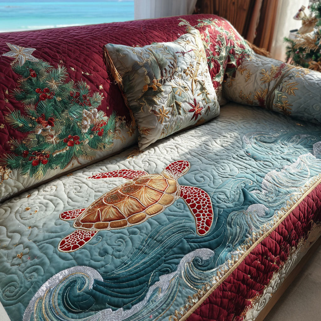 Christmas Reef Turtle Quilted Sofa Cover Christmas Decor Gifts For Sea Turtle Lovers - Tradiviet