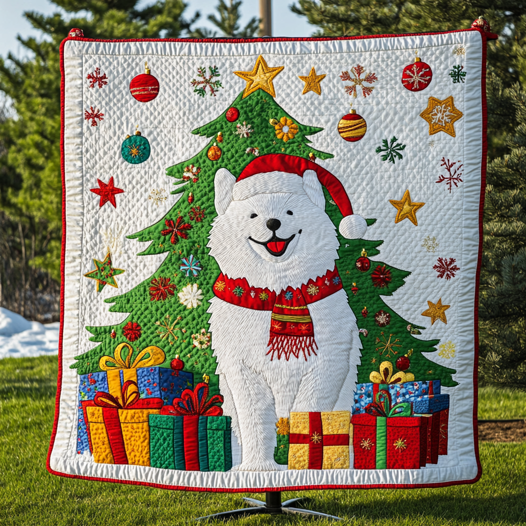 Christmas Samoyed Quilted Blanket Home Decor Ideas Gift For Boys - Tradiviet