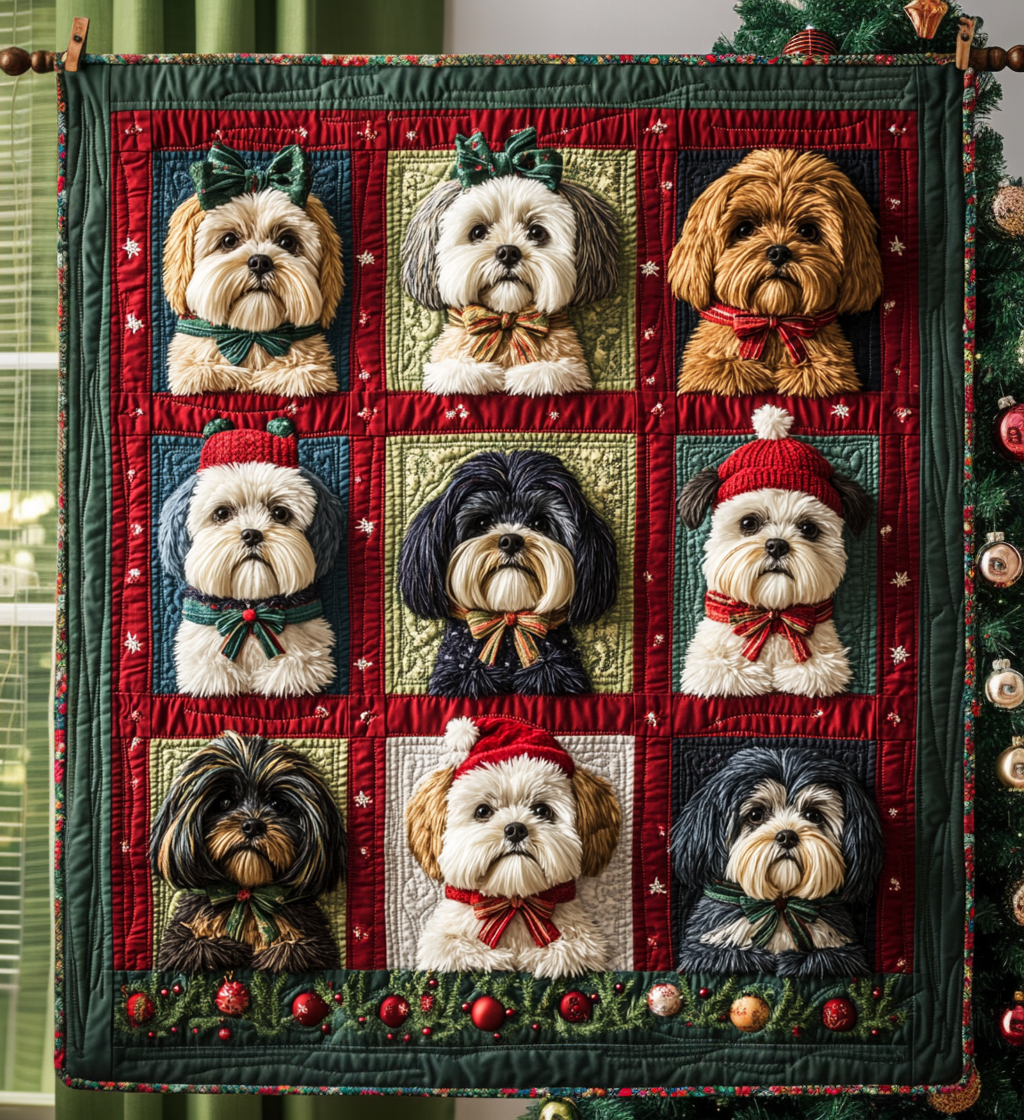 Christmas Shih Tzu Vibes Quilted Blanket Indoor Decorations Gift For Men - Tradiviet