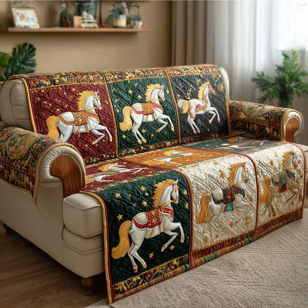 Christmas Stable Quilted Sofa Cover Christmas Family Room Decor Great Gifts For Horse Lovers - Tradiviet