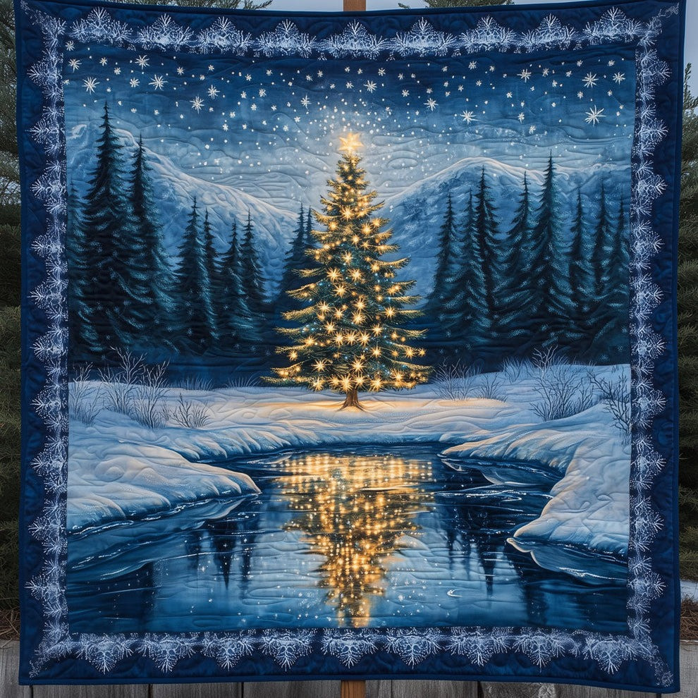Christmas Tree By Frozen Lake Quilt Blanket Holiday Home Decoration Xmas Gifts For Mom - Tradiviet