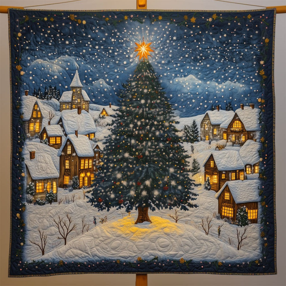 Christmas Tree In The Village Quilt Blanket Winter Holiday Xmas Gifts For Relatives - Tradiviet