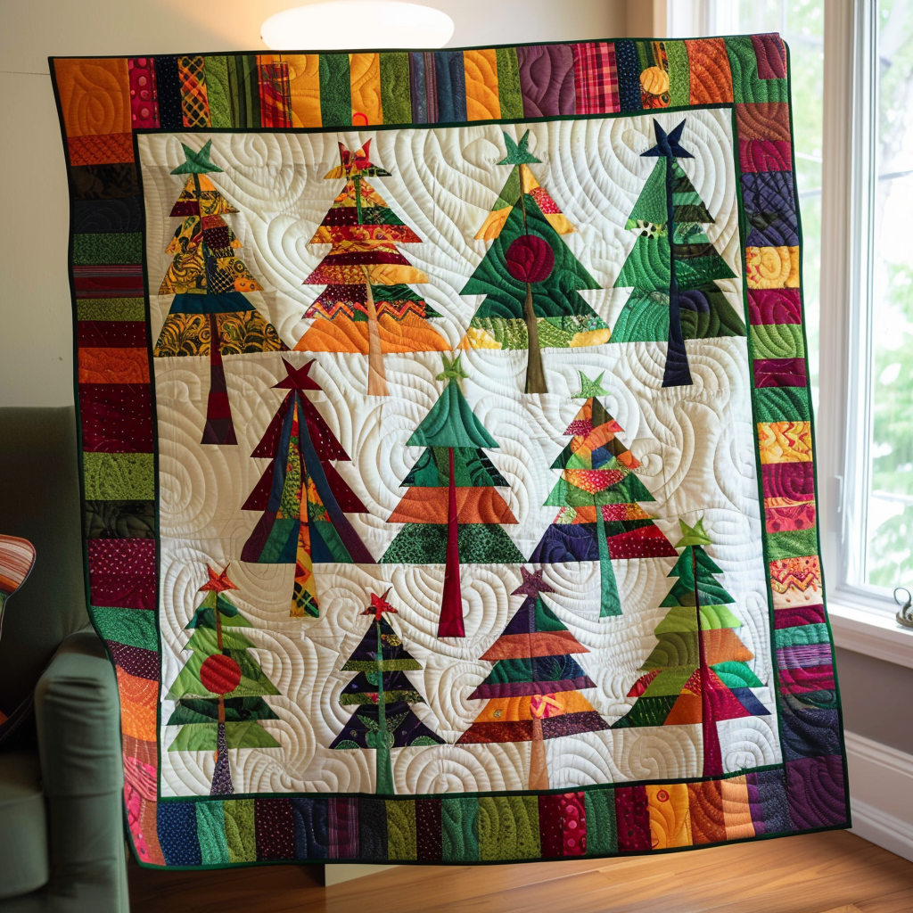 Christmas Tree Patchwork Quilted Blanket Home Good Decoration Gift For Wall Decor - Tradiviet