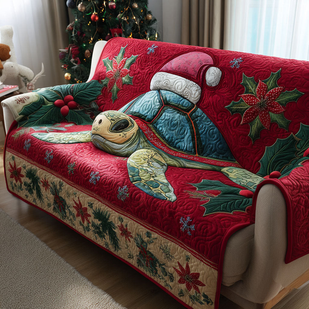 Christmas Turtle Cove Quilted Sofa Cover Holiday Living Room Decor Sea Turtle Gifts For Him - Tradiviet