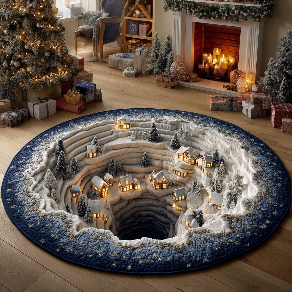 Christmas Village Canyon Quilted Round Mat Circle Rug Decorations Best Christmas Gifts - Tradiviet