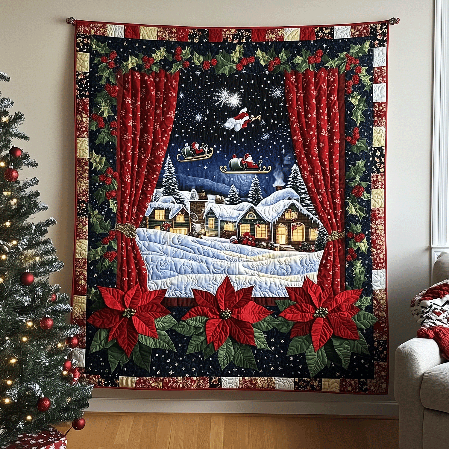 Christmas Village Delight Quilted Blanket Decorations For Your Room Gift For Farmhouse Decor - Tradiviet