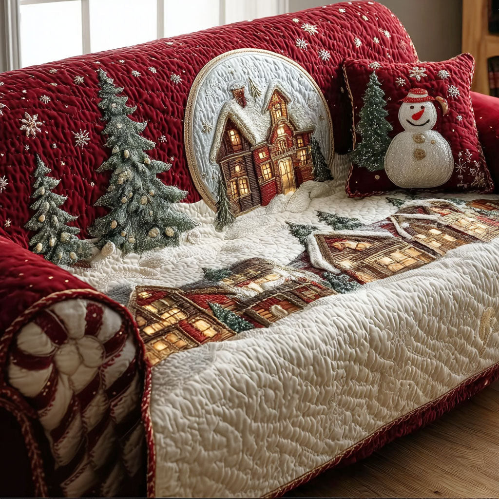Christmas Village Quilted Sofa Cover Christmas Living Decor Family Ideas For Christmas Gifts - Tradiviet