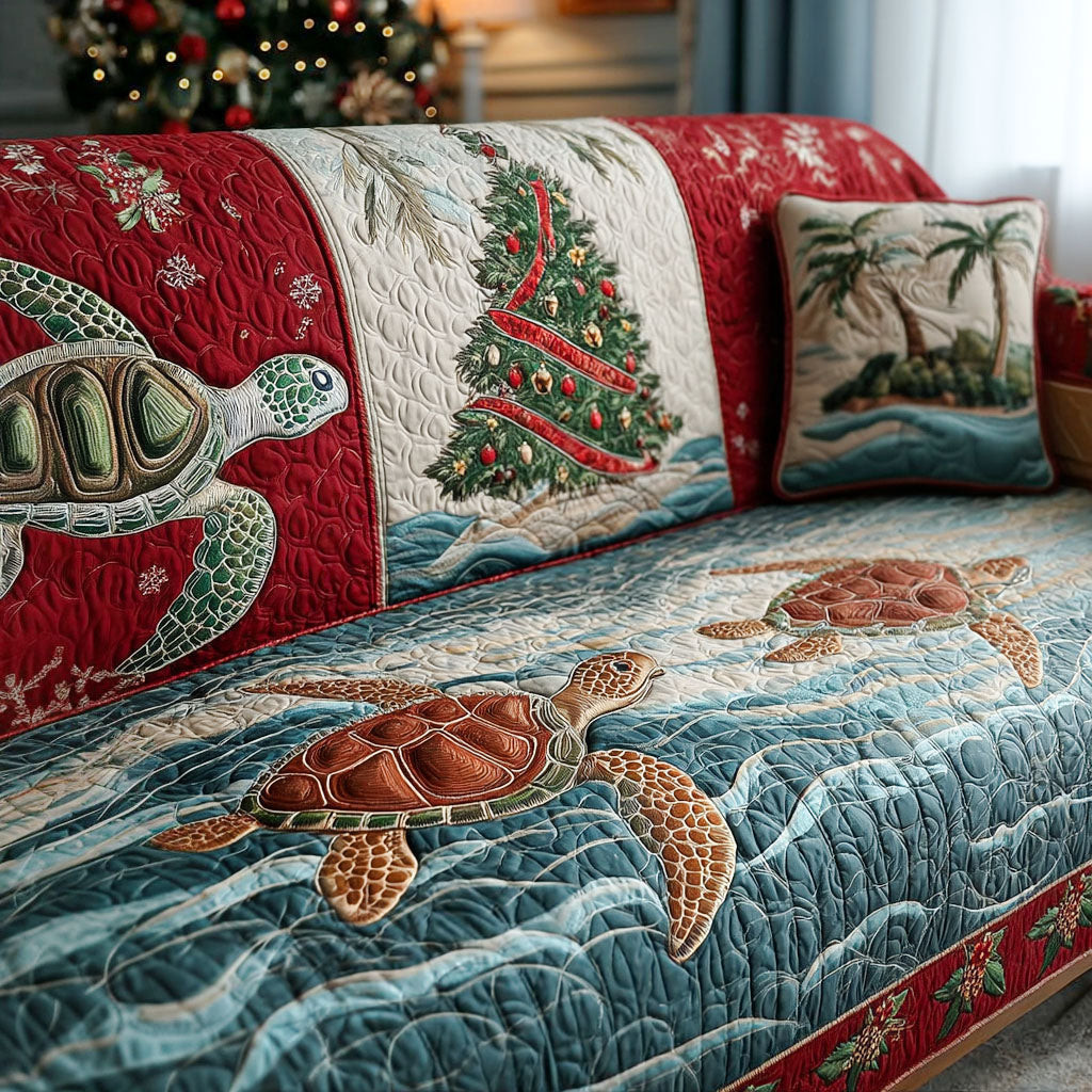 Christmas Wave Turtle Quilted Sofa Cover Christmas Couch Covers Sea Turtle Gift Shop - Tradiviet