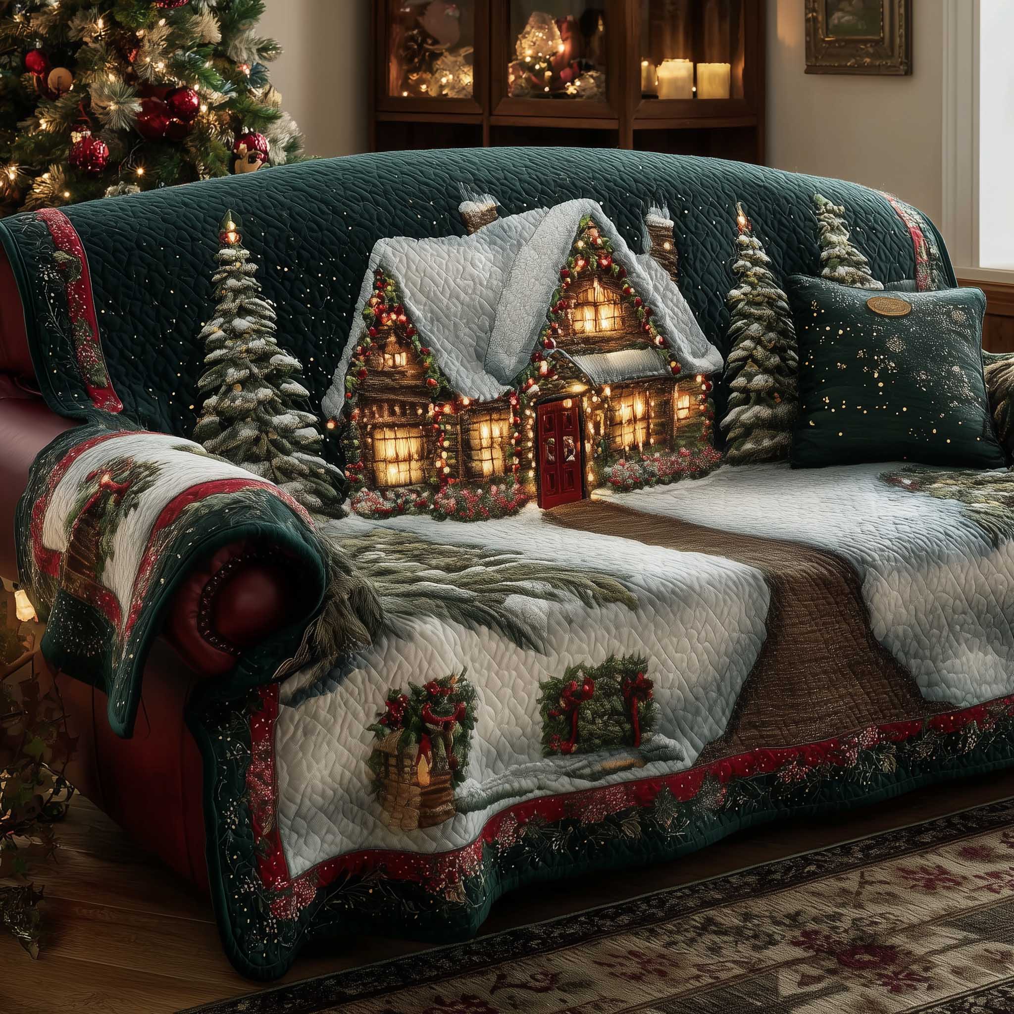 Christmas Wonderland Quilted Sofa Cover Christmas Home Couch Cover Cozy Living Gift Ideas - Tradiviet