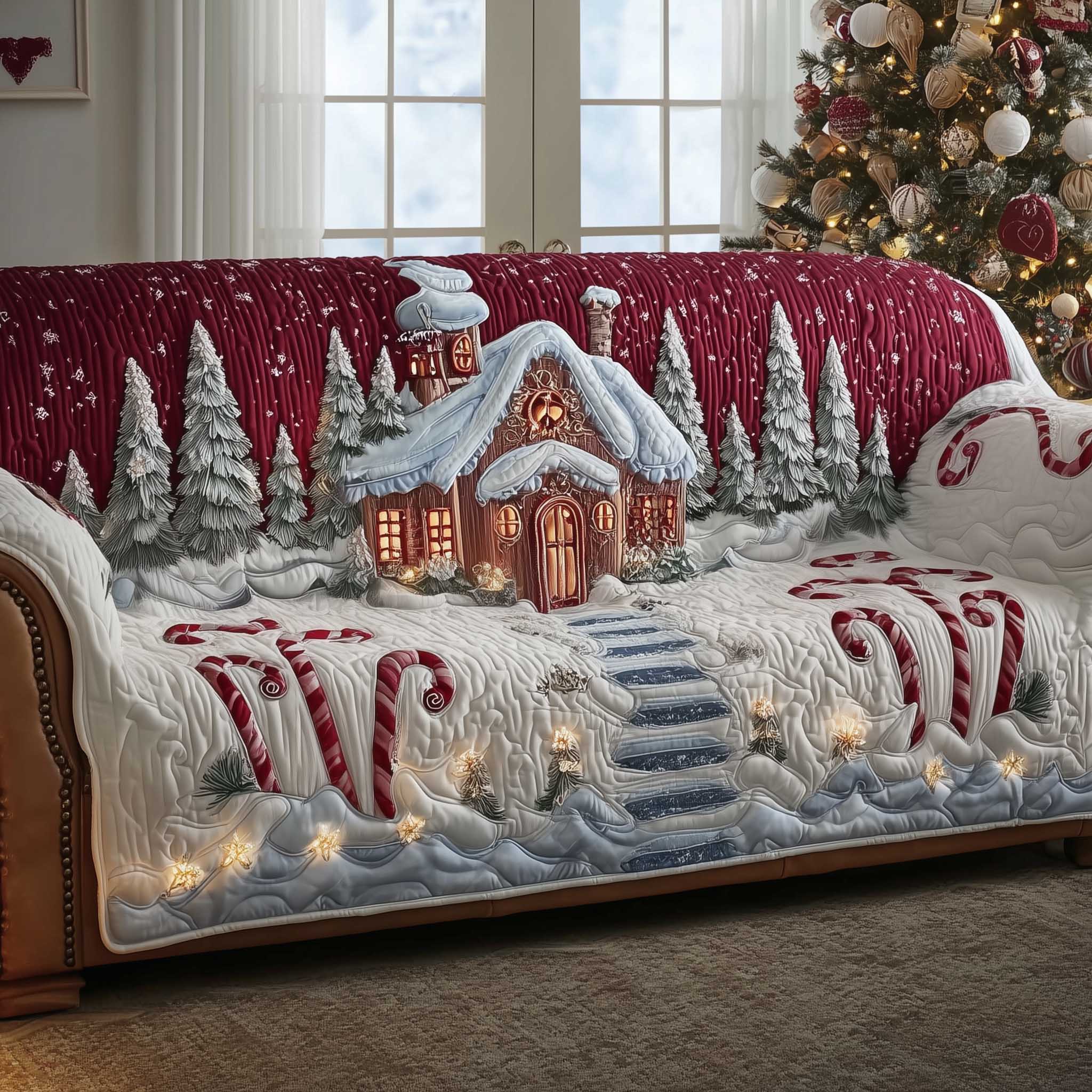 Christmas Wonderland Quilted Sofa Cover Christmas Home Couch Cover Home Gifts For Him - Tradiviet