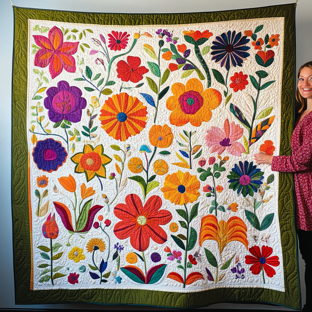 Chromatic Flowers Quilted Blanket Mens Bedroom Decor Gift For Cozy Home - Tradiviet