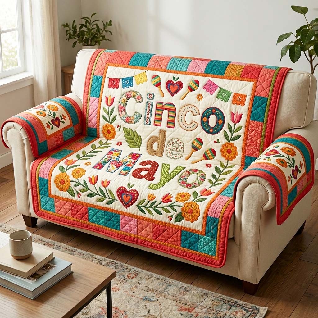 Cinco de Mayo Quilted Sofa Cover Fiesta Home Couch Cover Best Cinco De Mayo Gift - Tradiviet