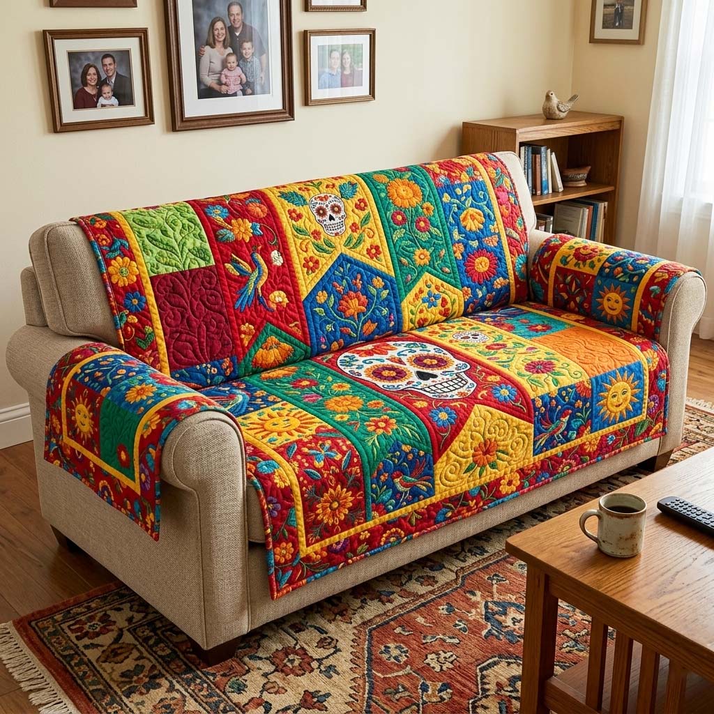 Cinco de Mayo Quilted Sofa Cover Fiesta Home Couch Cover Cinco De Mayo Gift - Tradiviet