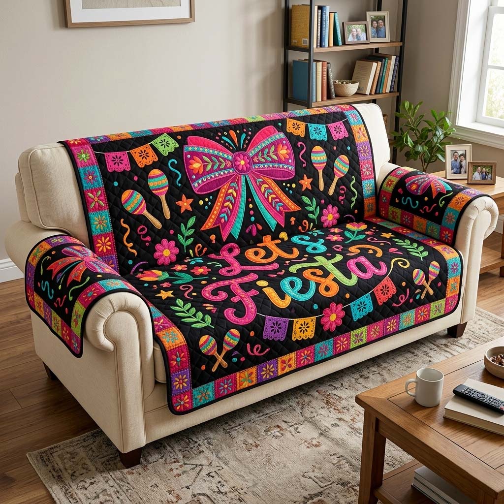 Cinco de Mayo Quilted Sofa Cover Fiesta Home Couch Cover Cinco De Mayo Gifts - Tradiviet