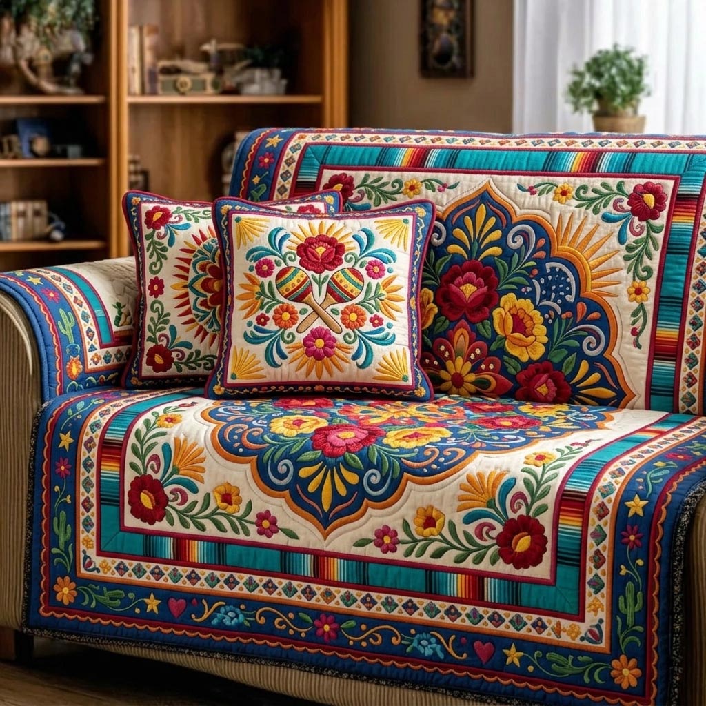 Cinco Fiesta Quilted Sofa Cover Fiesta Home Couch Cover Gifts For Living Rooms - Tradiviet
