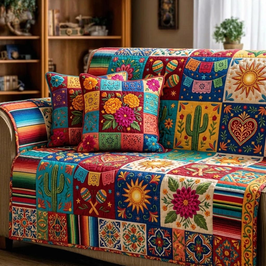 Cinco Party Quilted Sofa Cover Fiesta Home Couch Cover Gifts For Home Lovers - Tradiviet