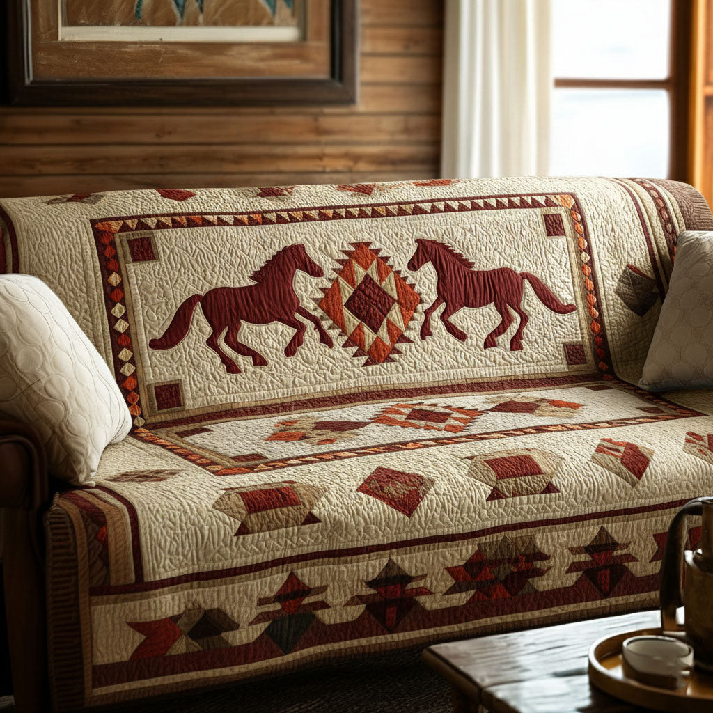 Cinnamon Sand Wild Harmony Quilted Sofa Cover Couch Protector Gifts For Horsey Ladies - Tradiviet