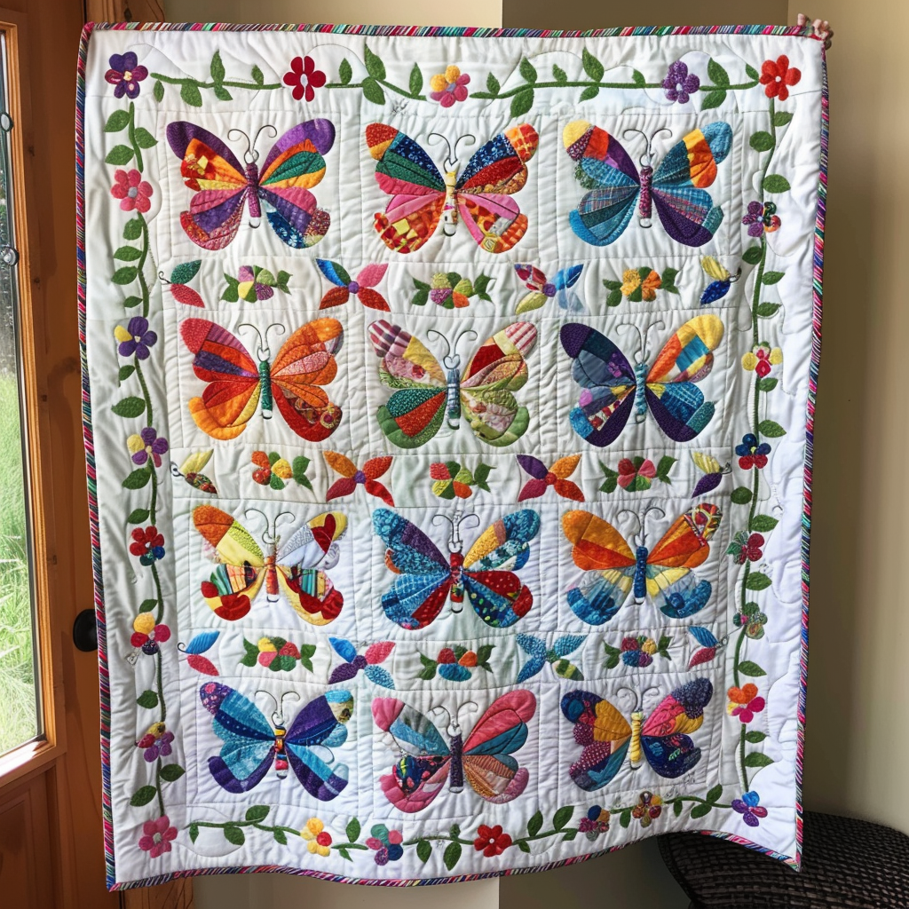 Citrus Glow Butterflies Quilted Blanket Autumn Inspired Bedroom Gift For Home Lover - Tradiviet