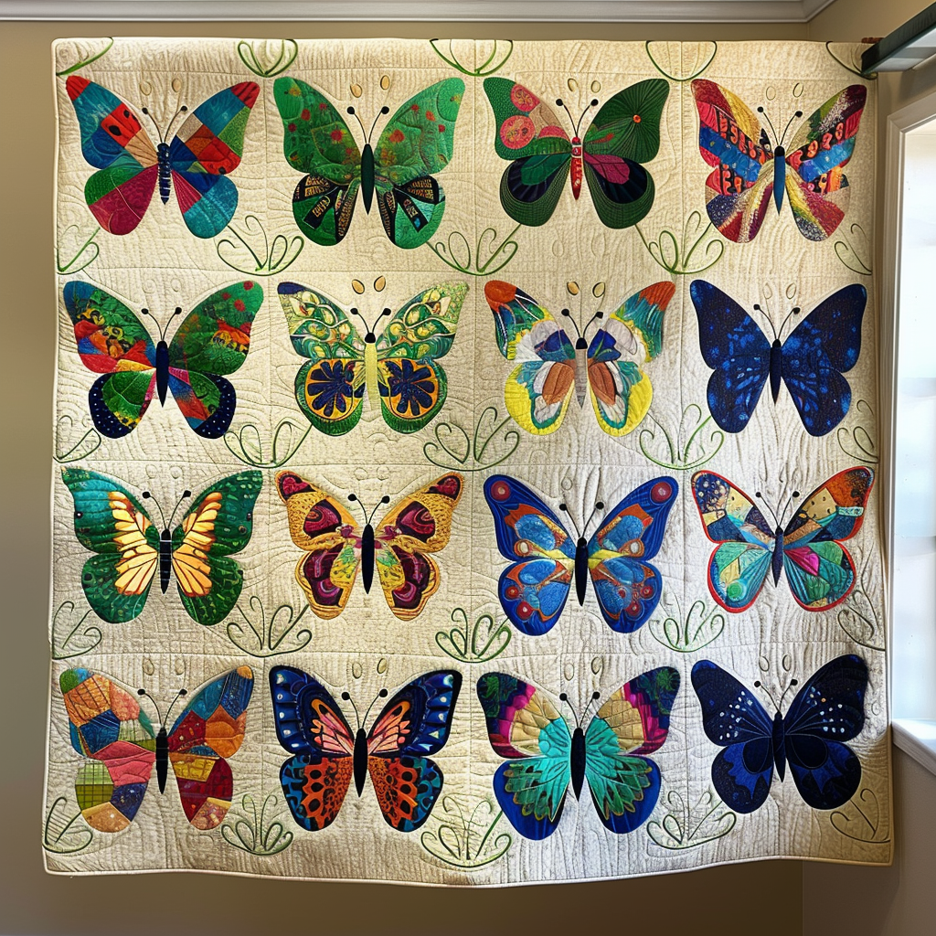 Citrus Glow Butterflies Quilted Blanket Bohemian Bedroom Furniture Gift For Decor Lover - Tradiviet