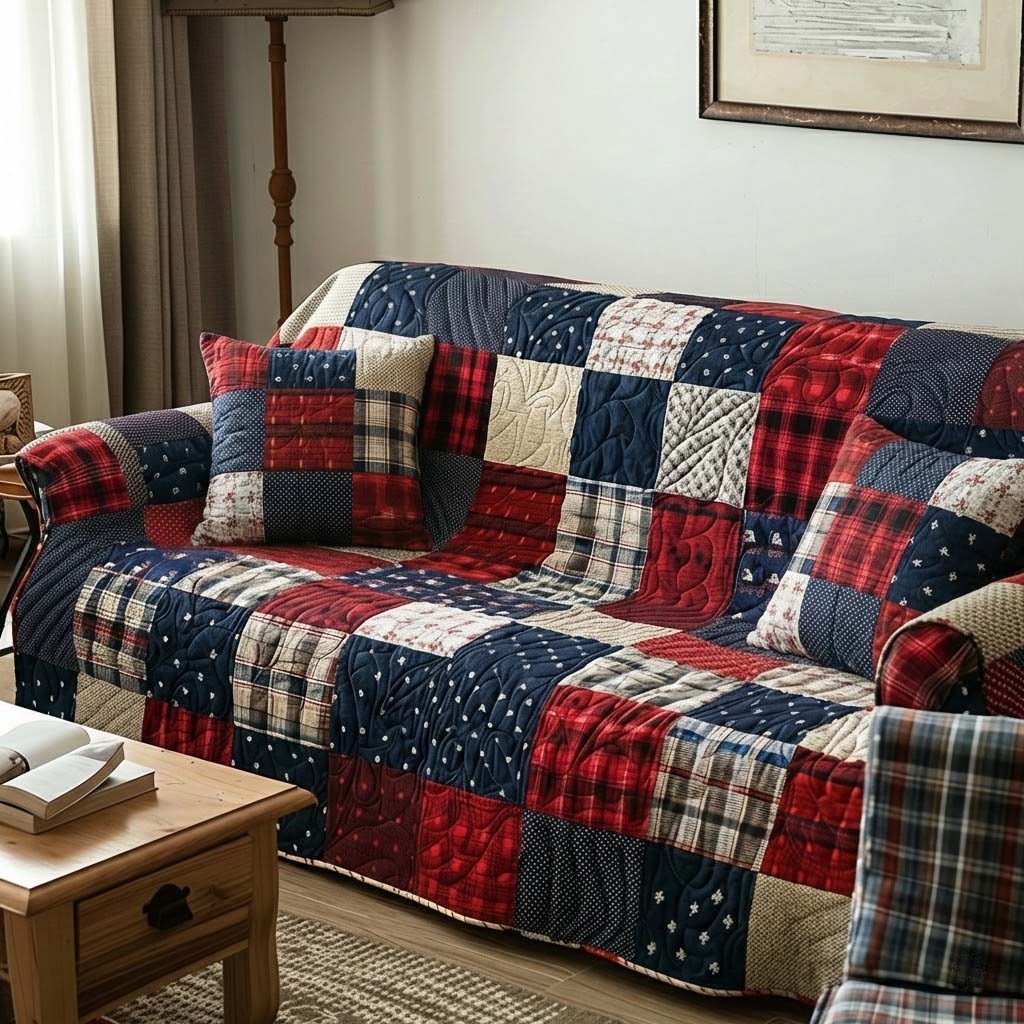 Classic Americana Quilted Sofa Cover Unique Room Decor Unique Housewarming Gift Ideas - Tradiviet