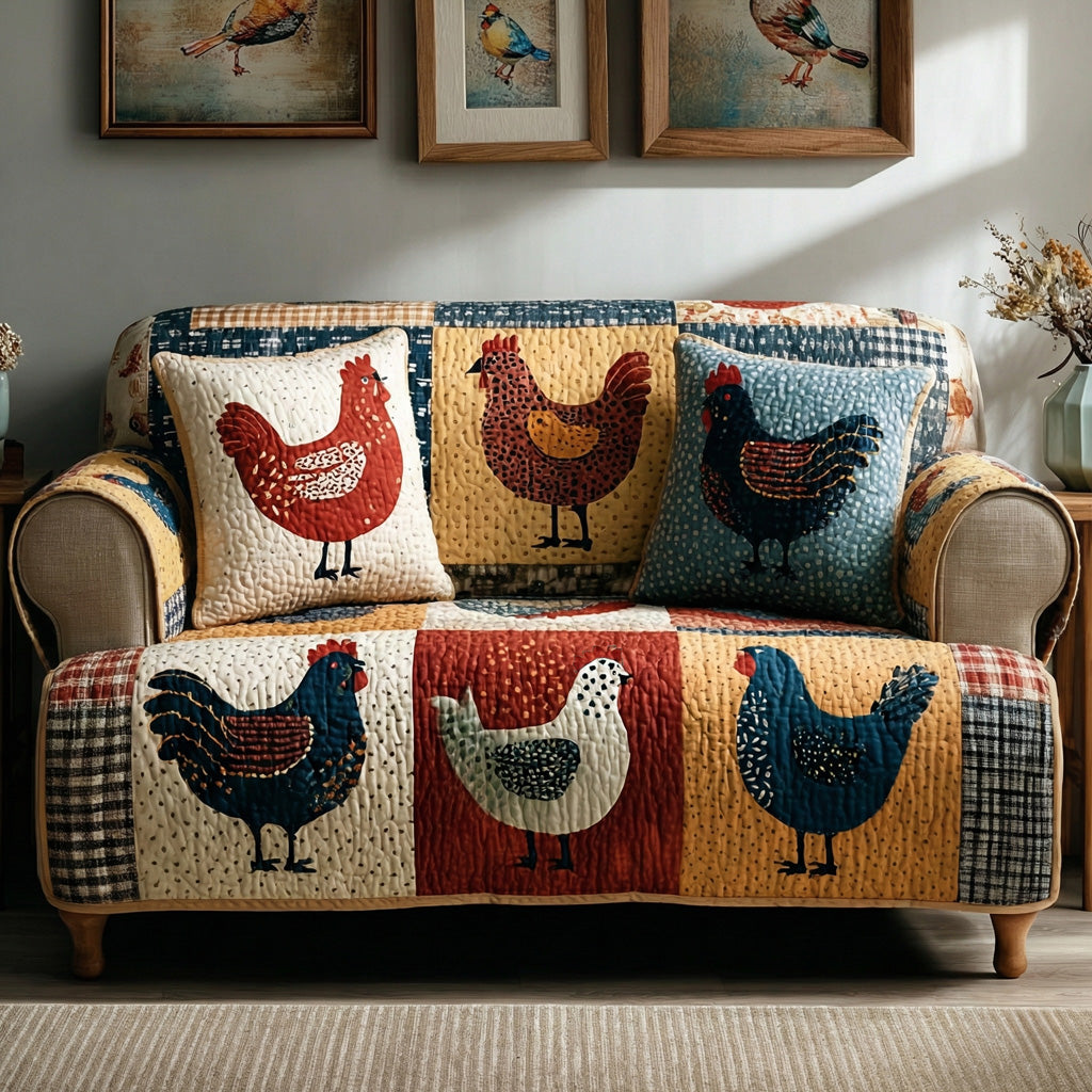 Classic Chickens Quilted Sofa Cover Room Room Decor Ideas Home Lover Gift Ideas - Tradiviet