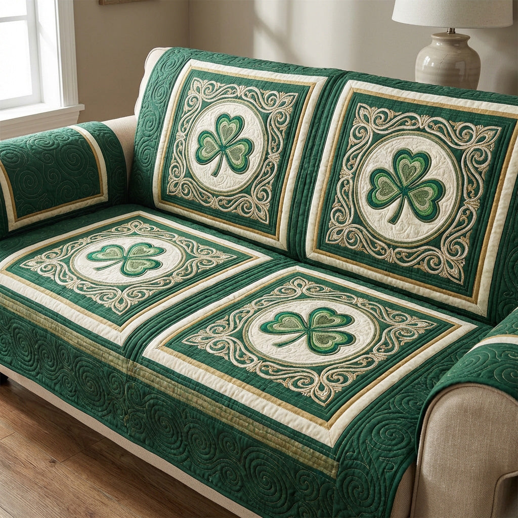 Classic Clover Tile Quilted Sofa Cover The Best Sofa Slipcovers St Pattys Day Gifts - Tradiviet