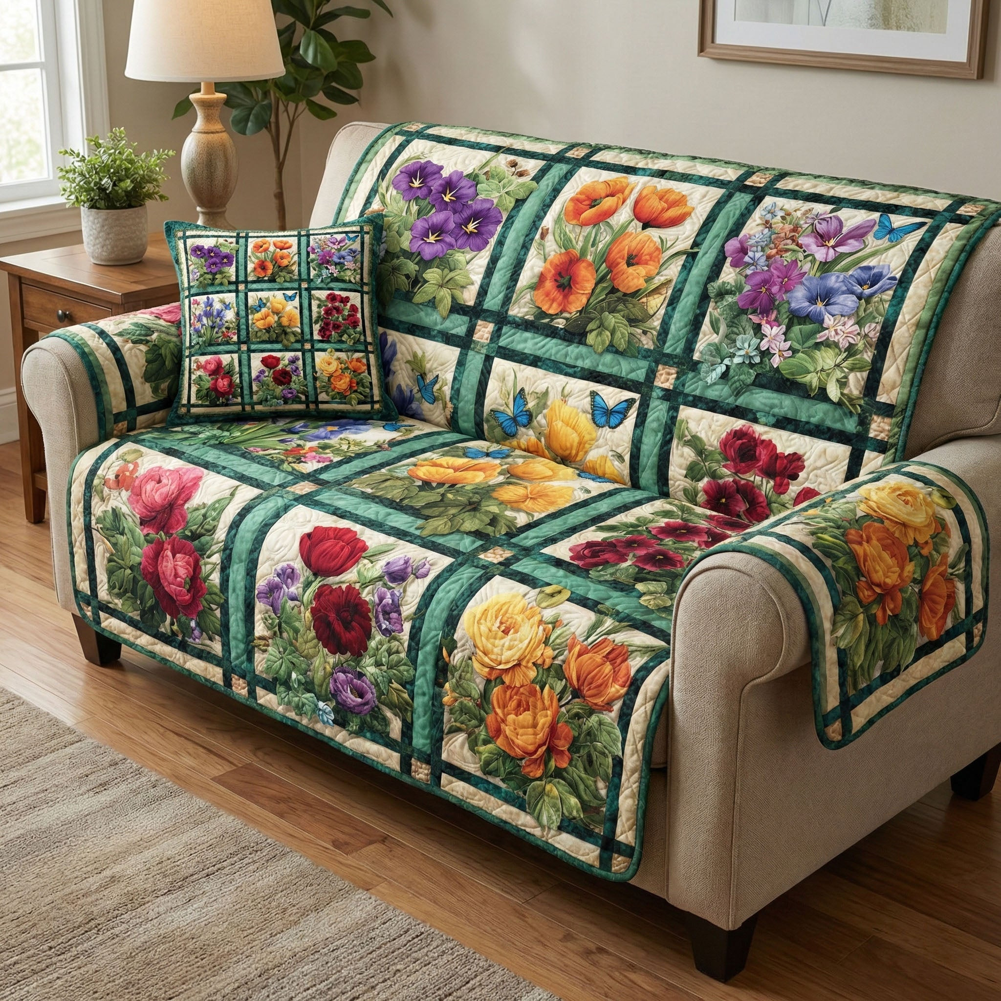Classic Floral Quilted Sofa Cover Best Sofa Covers Gifts For Mother In Law - Tradiviet