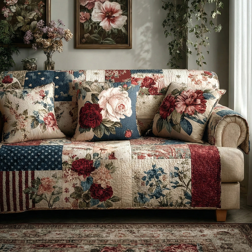 Classic Florals Quilted Sofa Cover Home Room Decor Ideas Gift For Room Lovers - Tradiviet