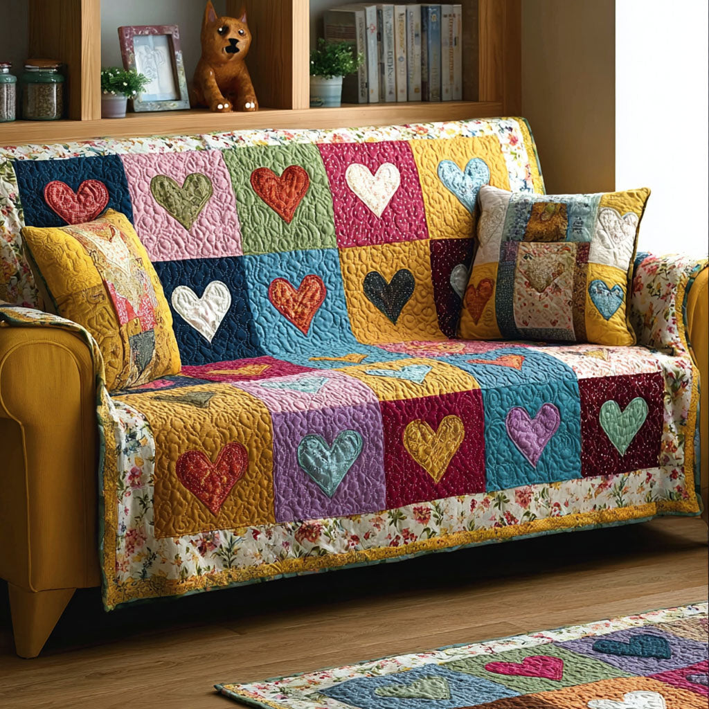 Classic Heart Quilted Sofa Cover Farmhouse Room Decor Great Housewarming Gift Ideas - Tradiviet