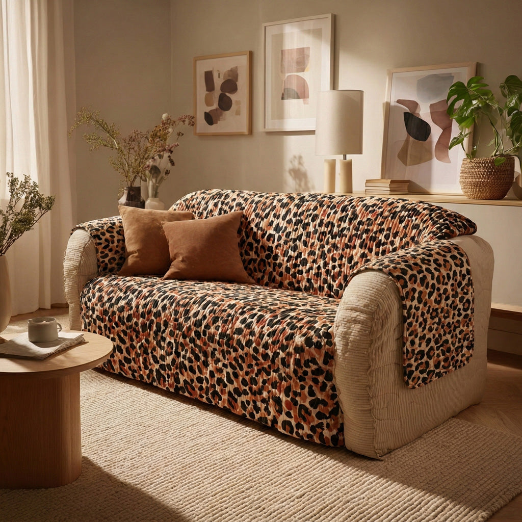 Classic Leopard Quilted Sofa Cover Creative Home Room Decor Cozy Living Gift Ideas - Tradiviet