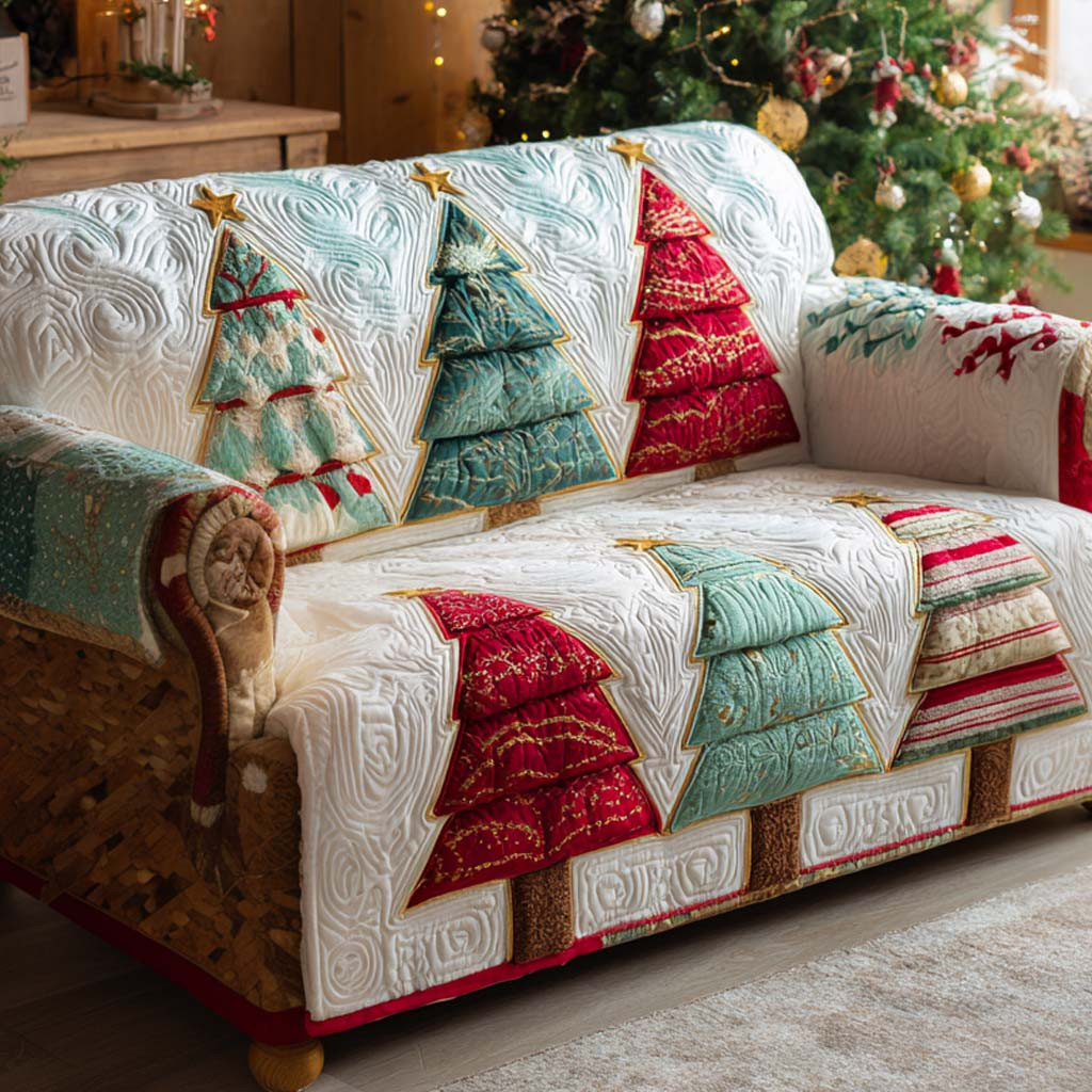 Classic Patchwork Christmas Quilted Sofa Cover Winter Living Room Decor Xmas Gifts For Family - Tradiviet