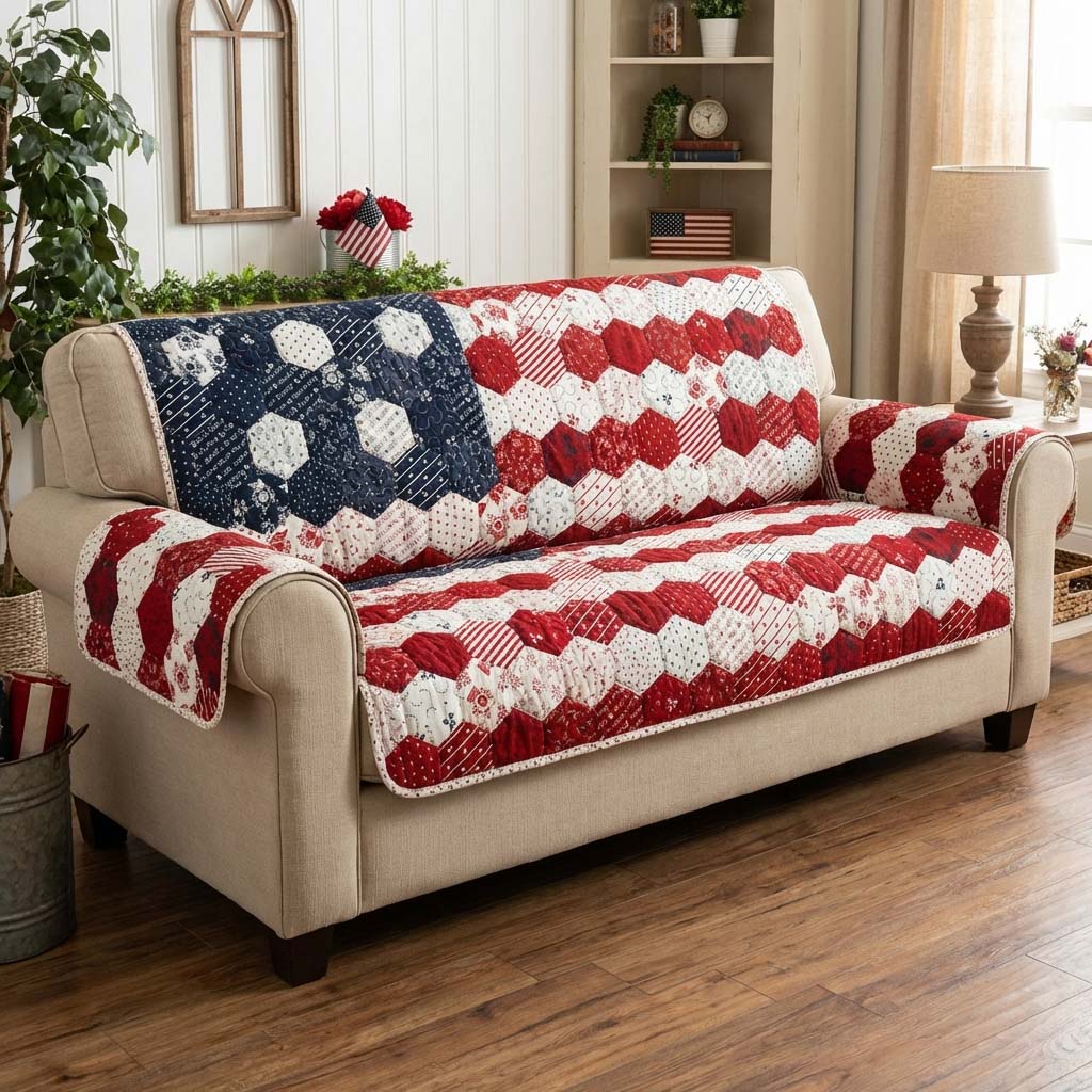 Classic Patriot Quilted Sofa Cover Classic Room Decor Home Gift For Her - Tradiviet