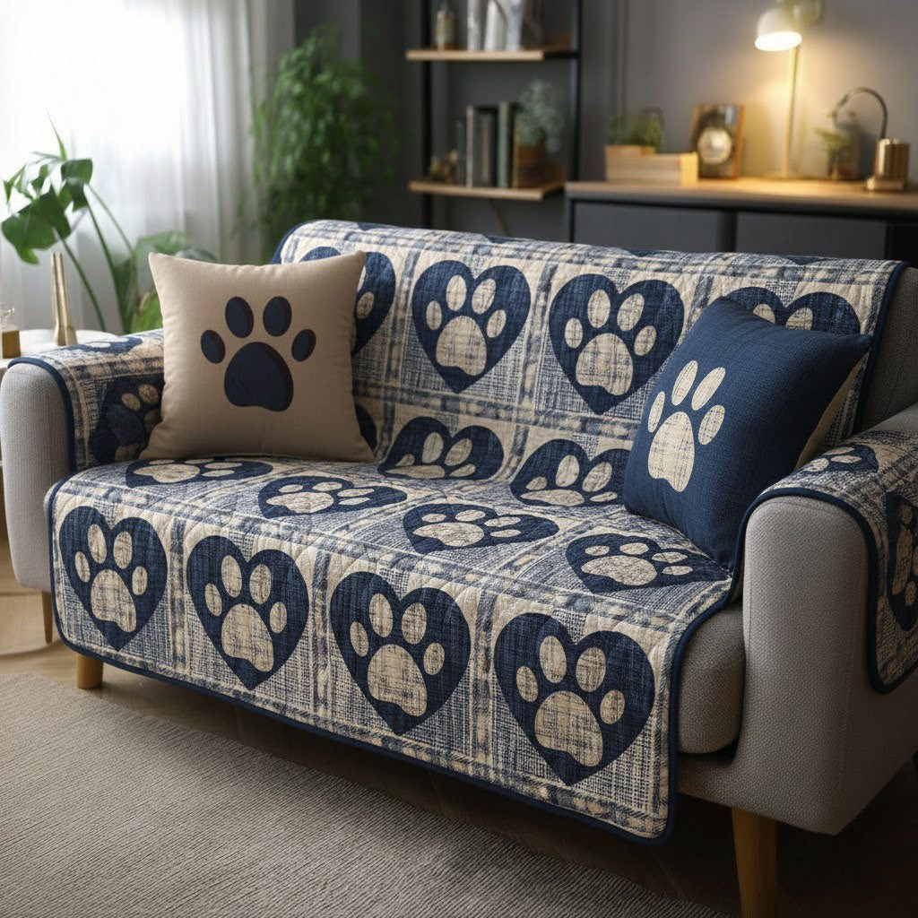 Classic Paw Plaid Quilted Sofa Cover Best Slipcovers Best Christmas Present For Dog - Tradiviet