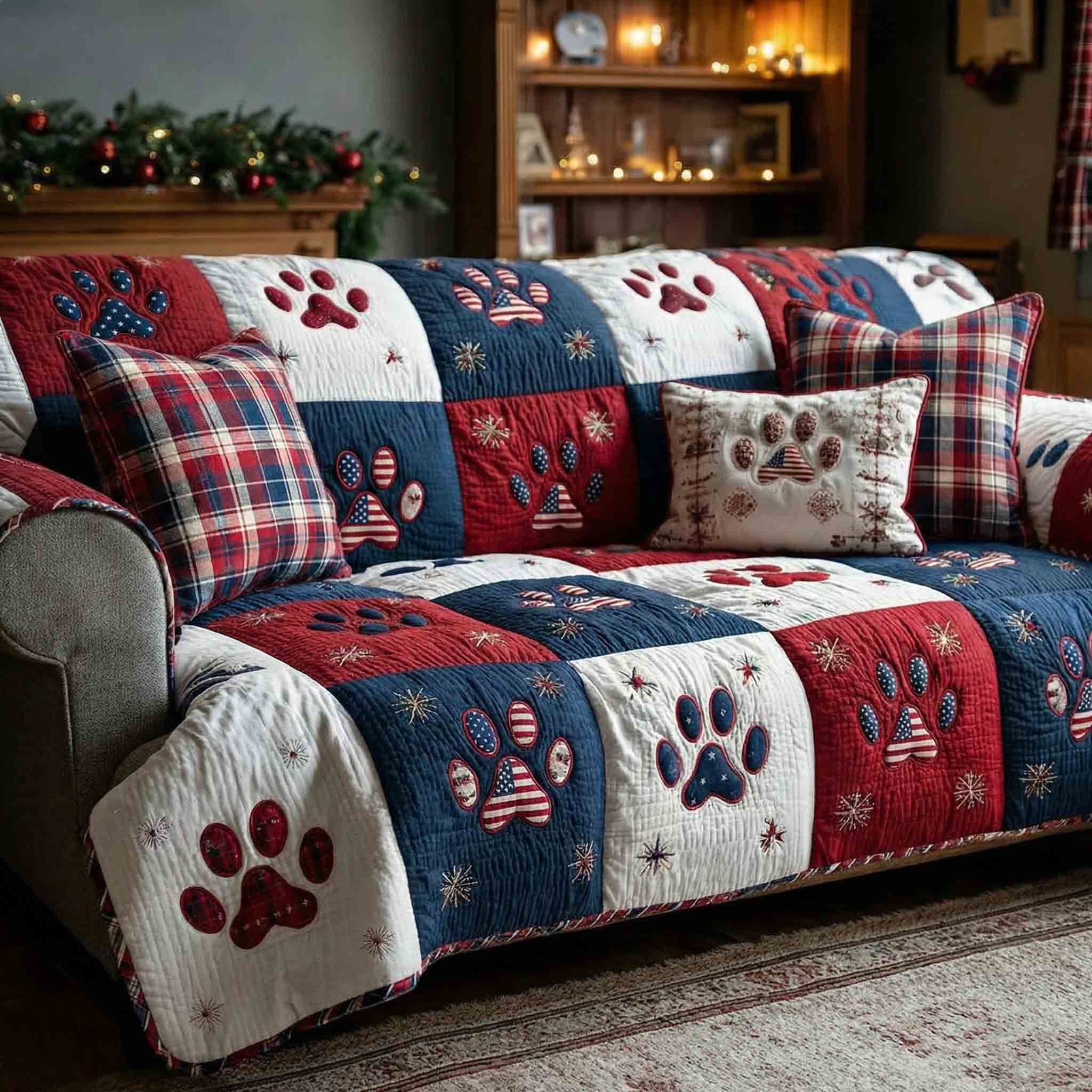 Classic Paw Quilted Sofa Cover Couch Covers Sofa Cover Dog Themed Gifts - Tradiviet