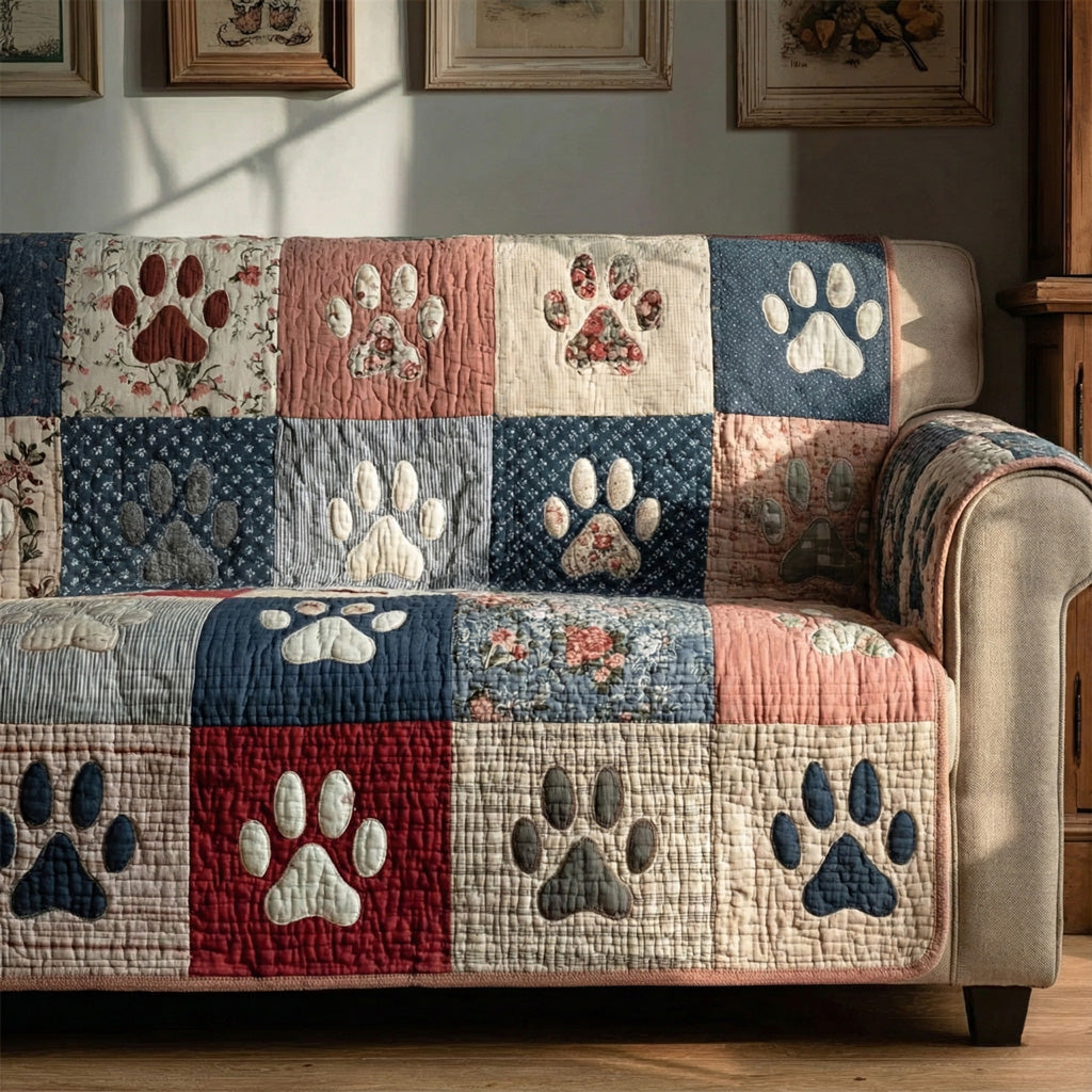 Classic Pawprint Quilted Sofa Cover Rustic Home Room Decor Best Housewarming Gift Ideas - Tradiviet