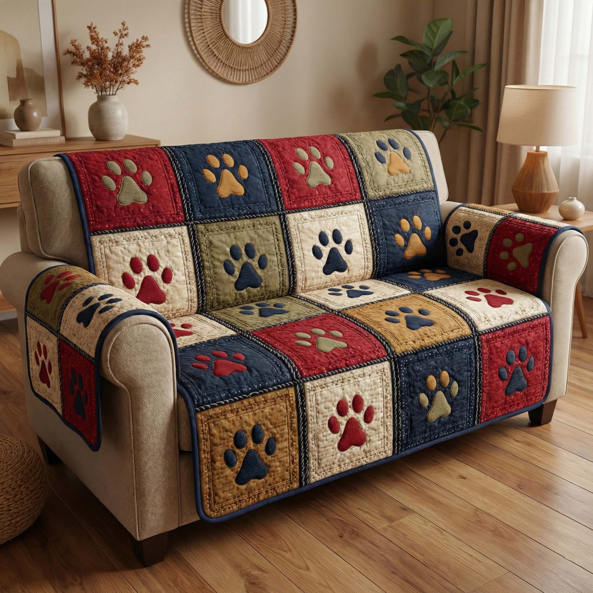Classic Paws Quilted Sofa Cover Pet Home Couch Cover Gifts For Paw Fans - Tradiviet