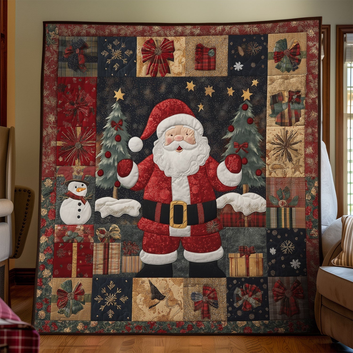 Classic Santa Charm Quilted Blanket America's 250 Birthday Gifts For Patriotic Dad - Tradiviet