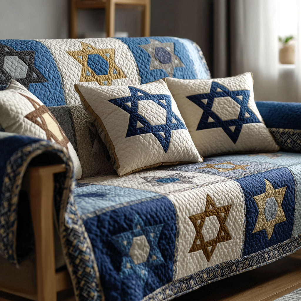 Classic Star Quilted Sofa Cover Sofa Couch Cover Jewish Gifts For Mom - Tradiviet