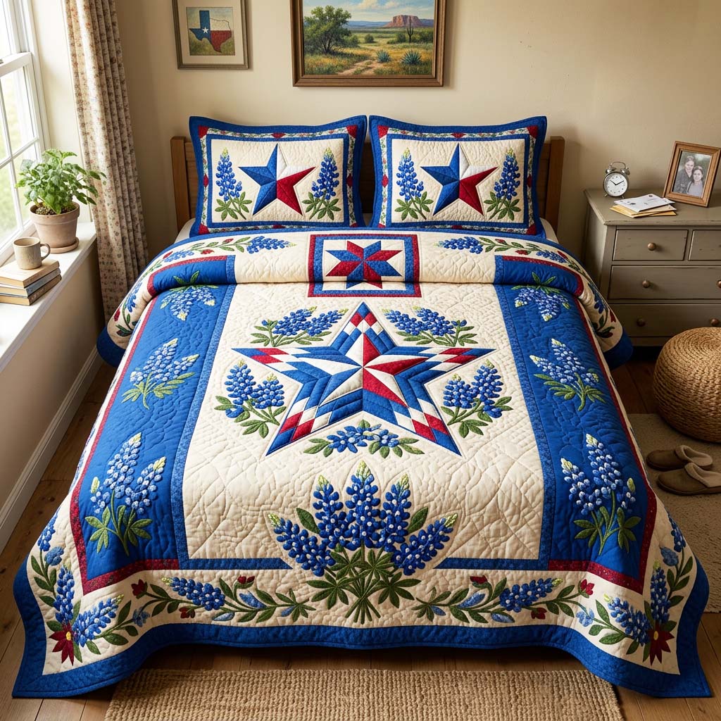 Classic Texas Star Quilted Bedding Set Classic Texas Showpiece Gift For Classic Texas - Tradiviet