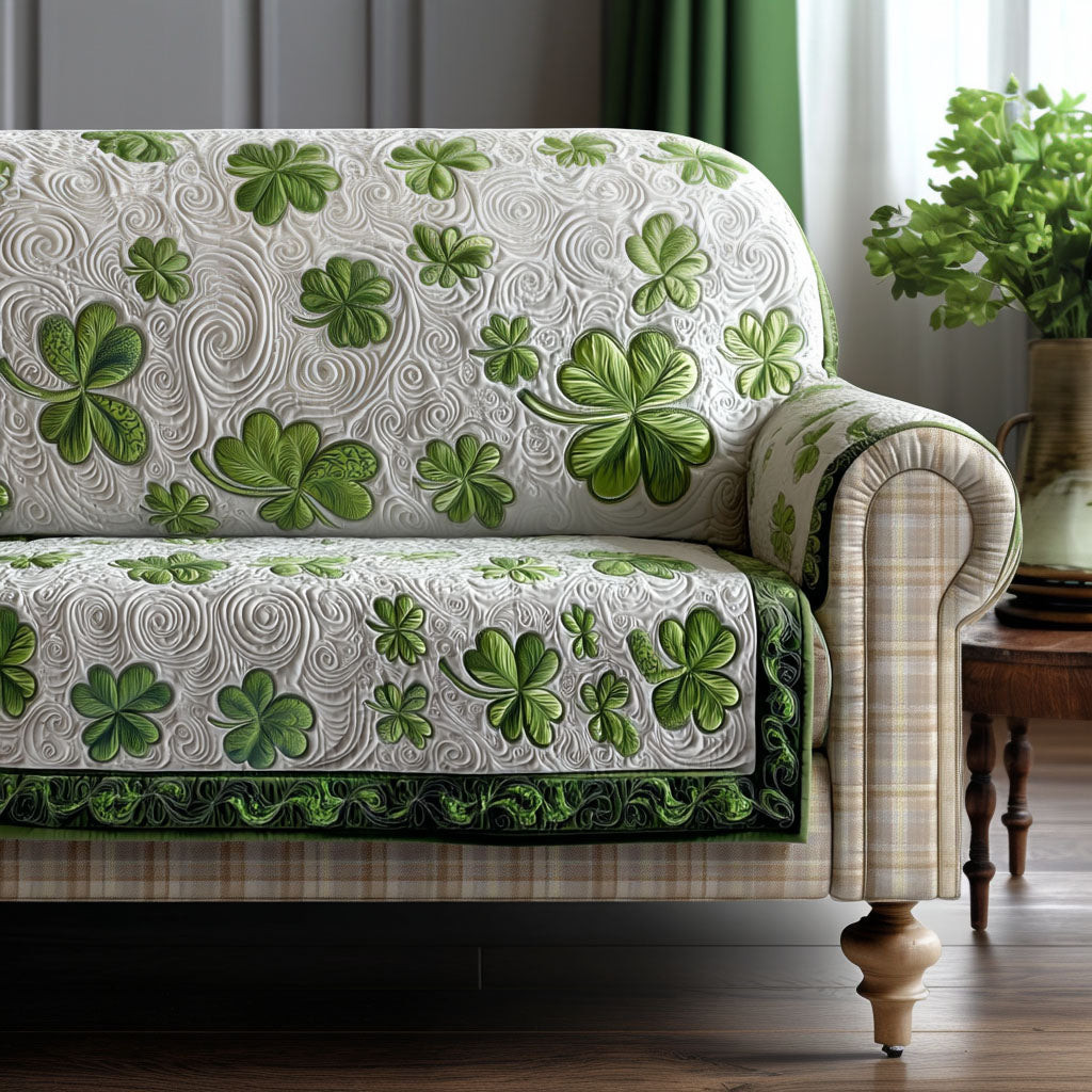 Clover Haven Quilted Sofa Cover Best Sofa Slipcovers Saint Patrick Gift - Tradiviet