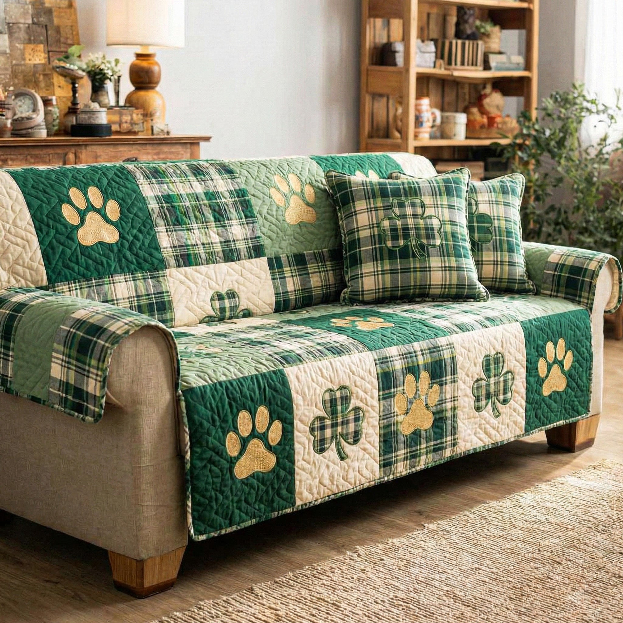 Clover Paws Cozy Quilted Sofa Cover Couch Cover Gifts For Dog Owners - Tradiviet