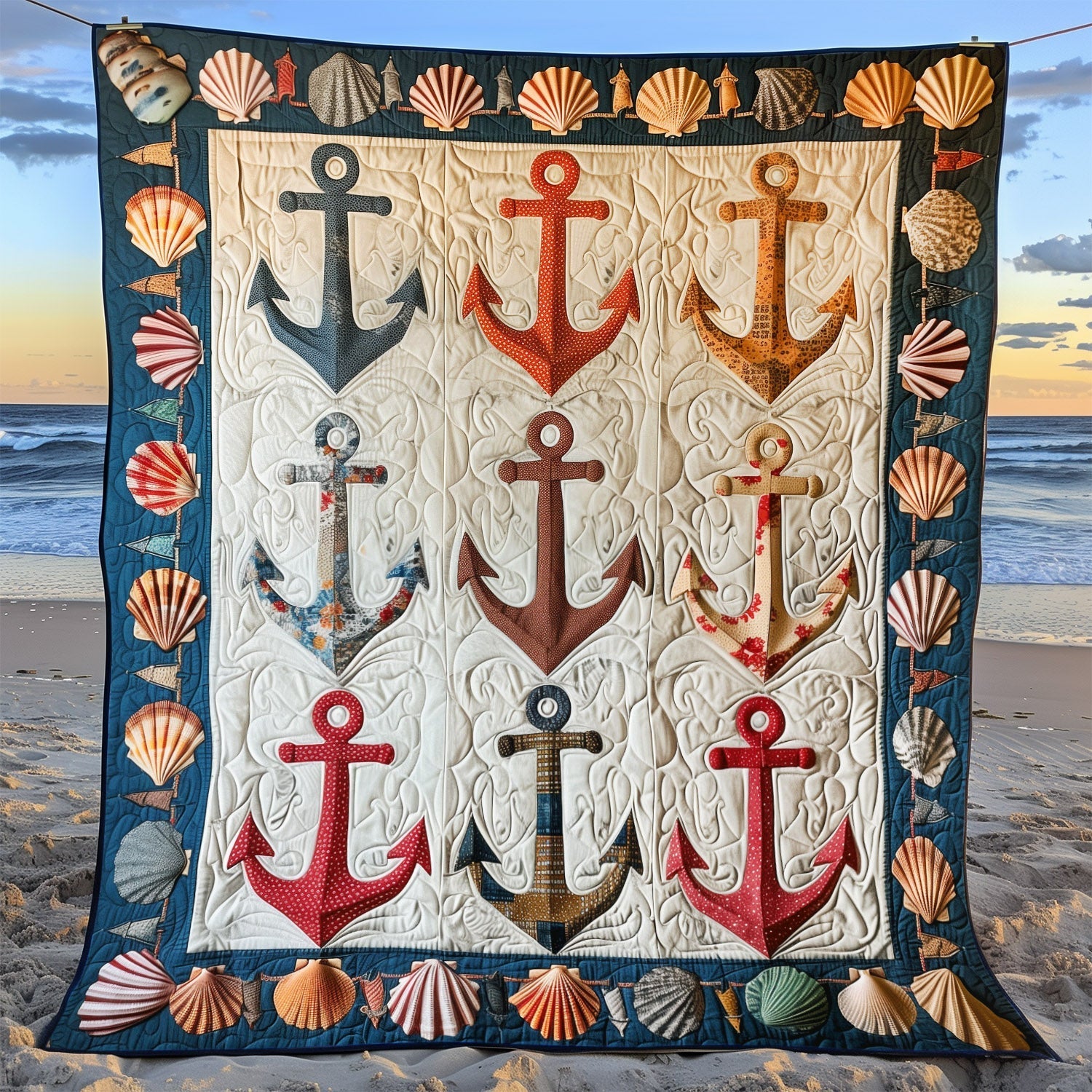 Coastal Anchors Quilted Blanket America Patriotic Gift For Dad - Tradiviet
