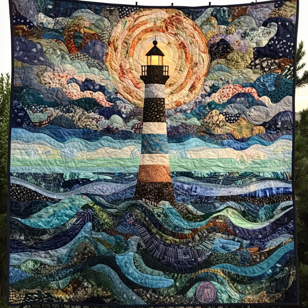 Coastal Beacon Quilted Blanket Semiquincentennial Gift For Grandma - Tradiviet