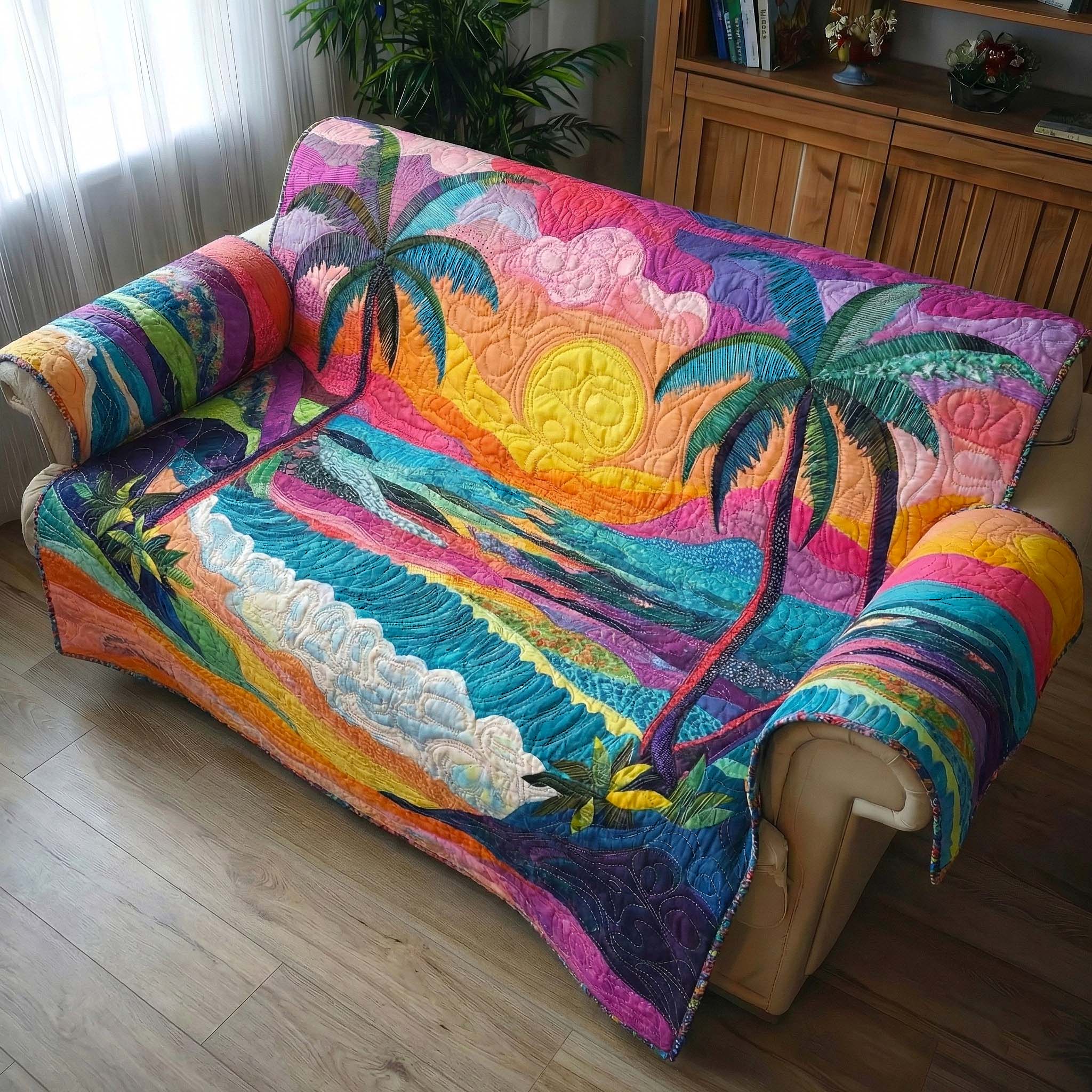 Coastal Breeze Quilted Sofa Cover Coastal Home Couch Cover Cozy Home Decor Gifts - Tradiviet