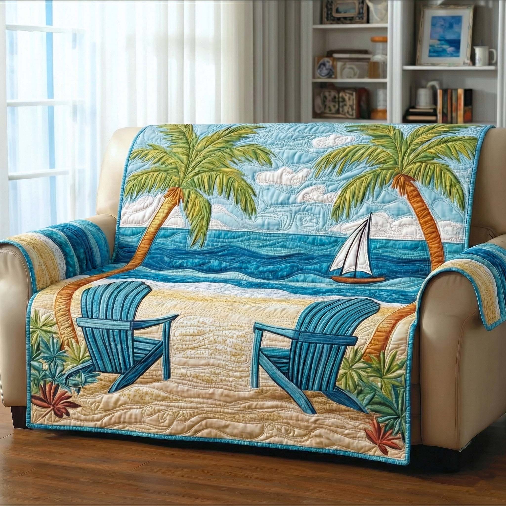 Coastal Breeze Quilted Sofa Cover Coastal Home Couch Cover Gift For Home Lover - Tradiviet